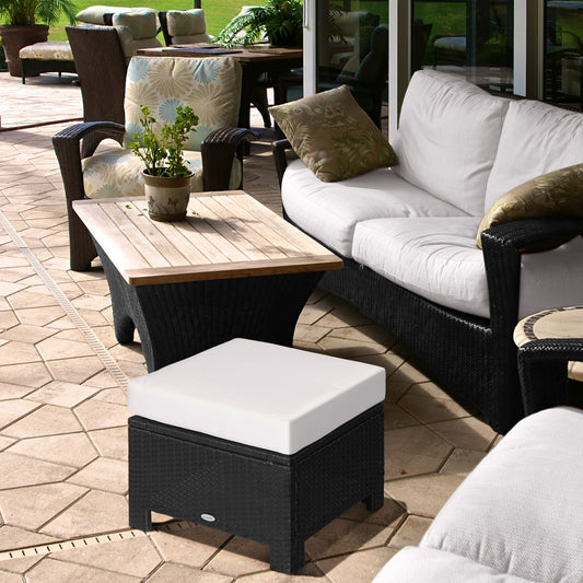 Outsunny Rattan Footstool with Padded Cushion