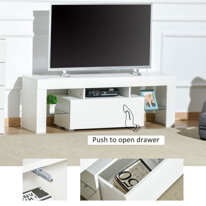 HOMCOM High Gloss Futuristic TV Stand, with LED Lights - White