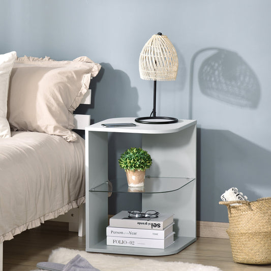 HOMCOM Modern Side Table Three Layer Bedside Table Nightstand with 2 Storage Shelves, for Living room, Bedroom, Grey