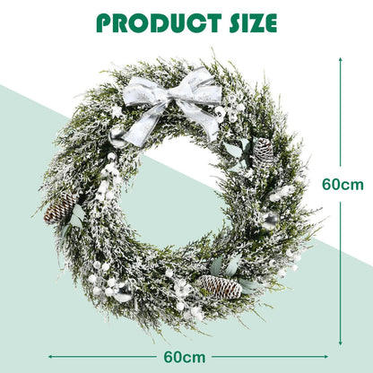 60CM Snow Flocked Christmas Wreath with Pine Cones and Berries