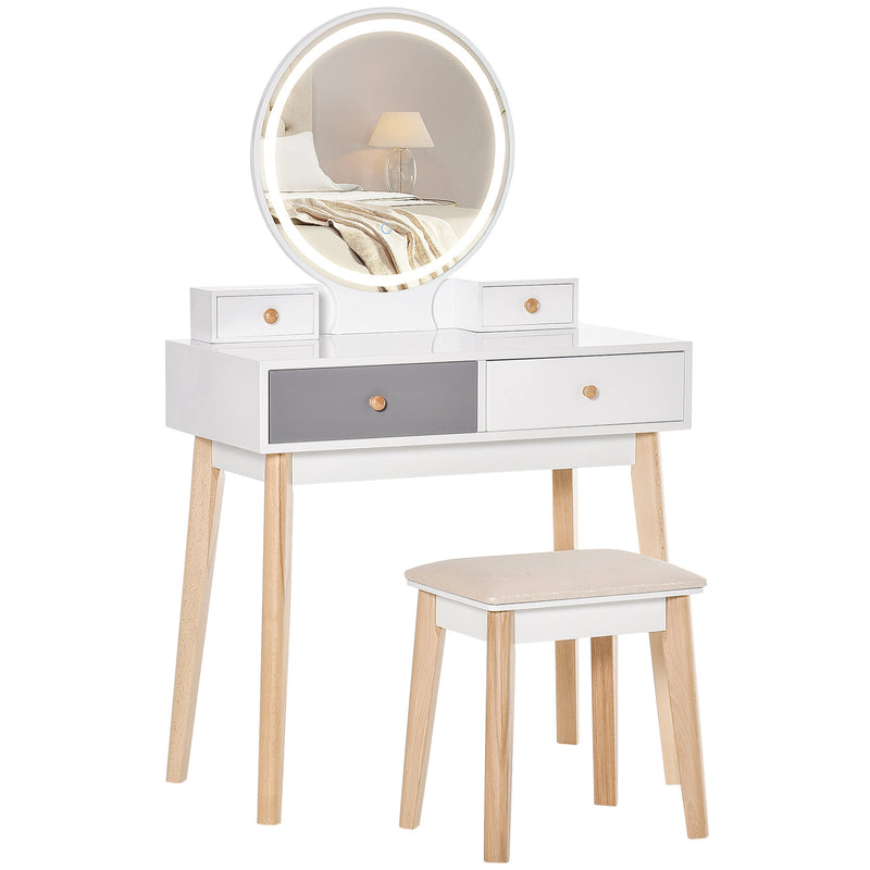 HOMCOM Dressing Table Set with Mirror, Built-in 3 Color LED Light, Van –  Furniture Gold