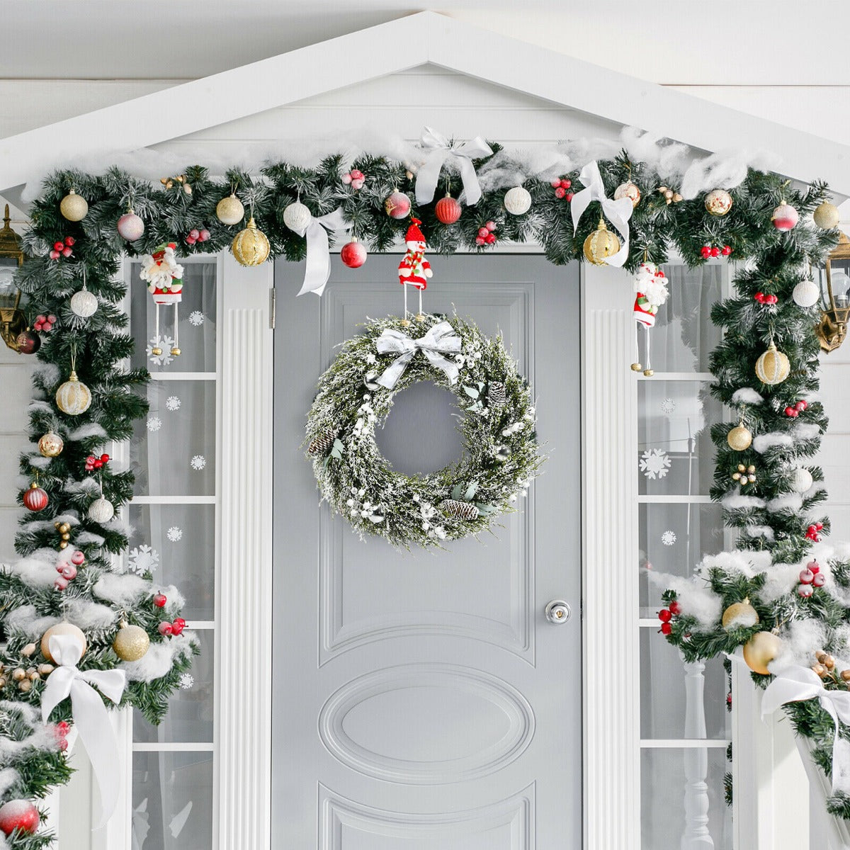 60CM Snow Flocked Christmas Wreath with Pine Cones and Berries