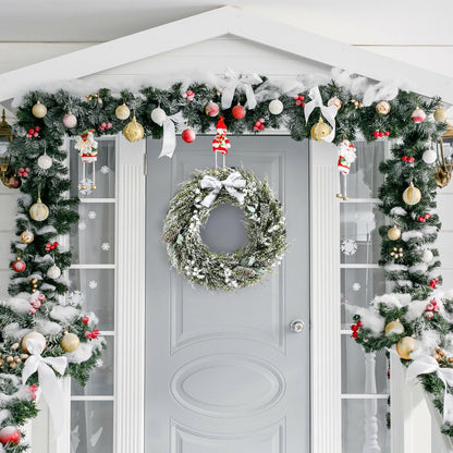 60CM Snow Flocked Christmas Wreath with Pine Cones and Berries