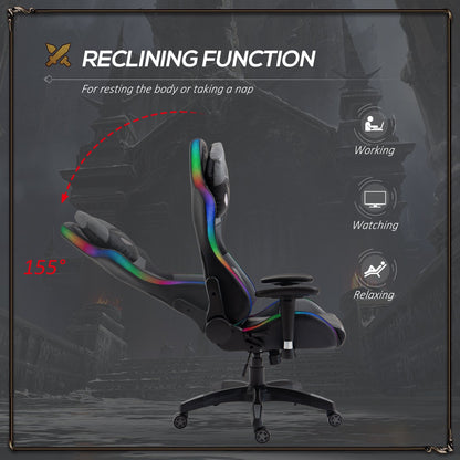 Vinsetto Gaming Office Chair with RGB LED Light, Lumbar Support, Gamer Recliner, Grey