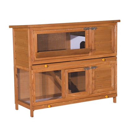 PawHut Large Rabbit Hutch Outdoor, Wooden Guinea Pig Hutch, Pet Cage House Bunny Home, with Rabbit Run, Double Decker 122 x 48 x 100 cm