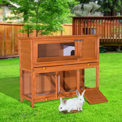 PawHut Large Rabbit Hutch Outdoor, Wooden Guinea Pig Hutch, Pet Cage House Bunny Home, with Rabbit Run, Double Decker 122 x 48 x 100 cm