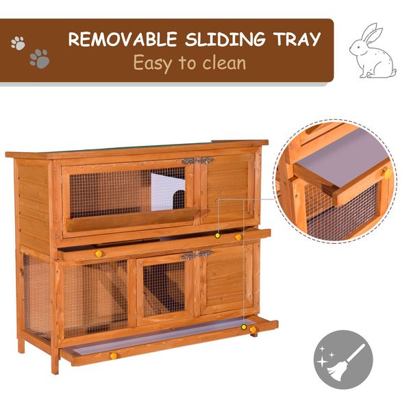 PawHut Large Rabbit Hutch Outdoor, Wooden Guinea Pig Hutch, Pet Cage House Bunny Home, with Rabbit Run, Double Decker 122 x 48 x 100 cm