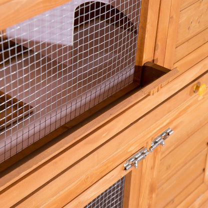 PawHut Large Rabbit Hutch Outdoor, Wooden Guinea Pig Hutch, Pet Cage House Bunny Home, with Rabbit Run, Double Decker 122 x 48 x 100 cm