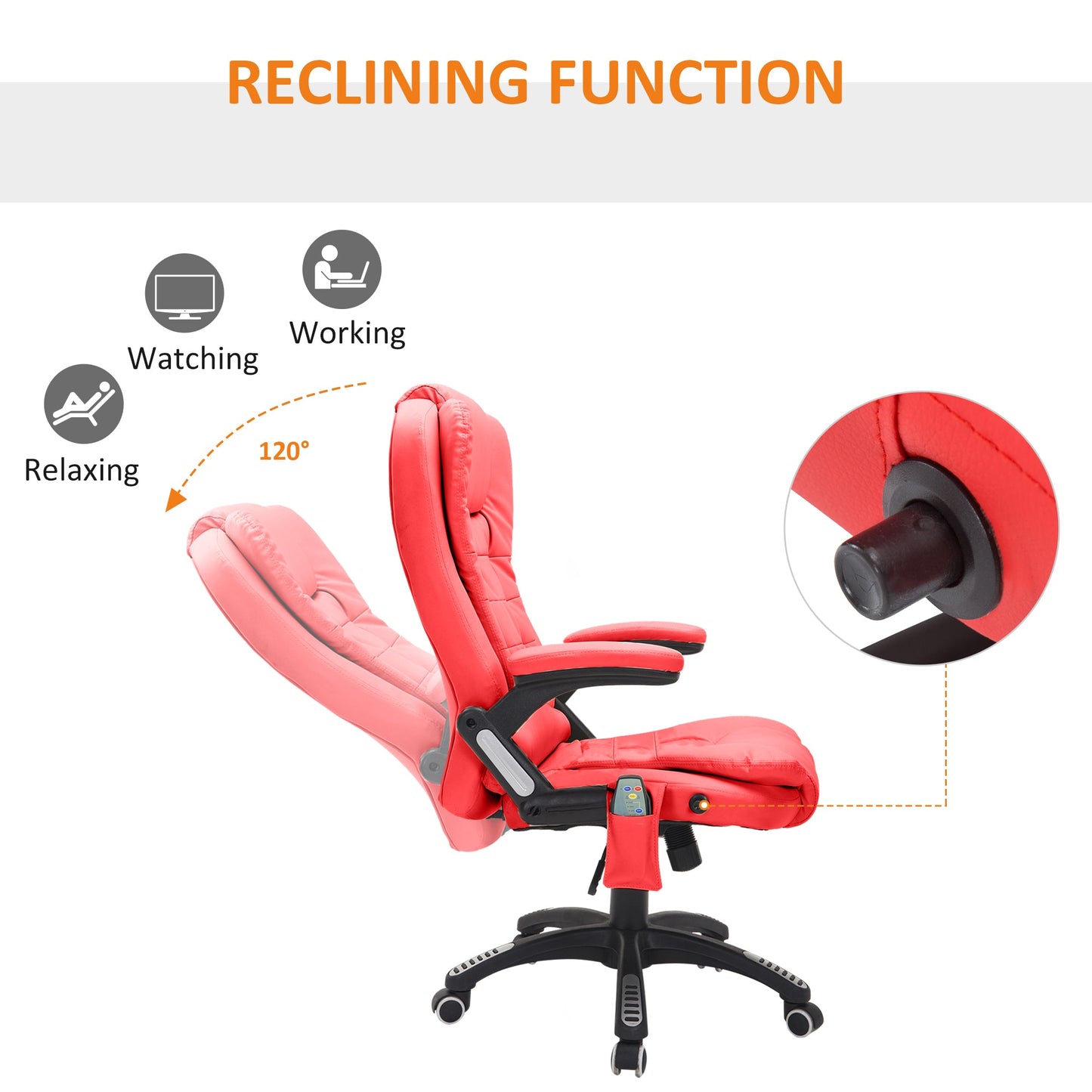 HOMCOM Executive Office Chair with Massage and Heat, High Back PU Leather Massage Office Chair With Tilt and Reclining Function, Red