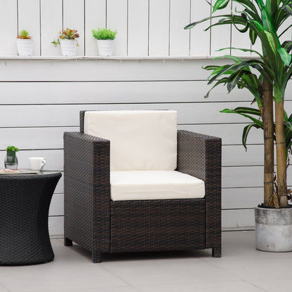 Outsunny Single Seater Rattan Chair Sofa with 10 cm Thick Padded Cushion, All-Weather PE Wicker Weave Garden Armchair with Armrests, Brown