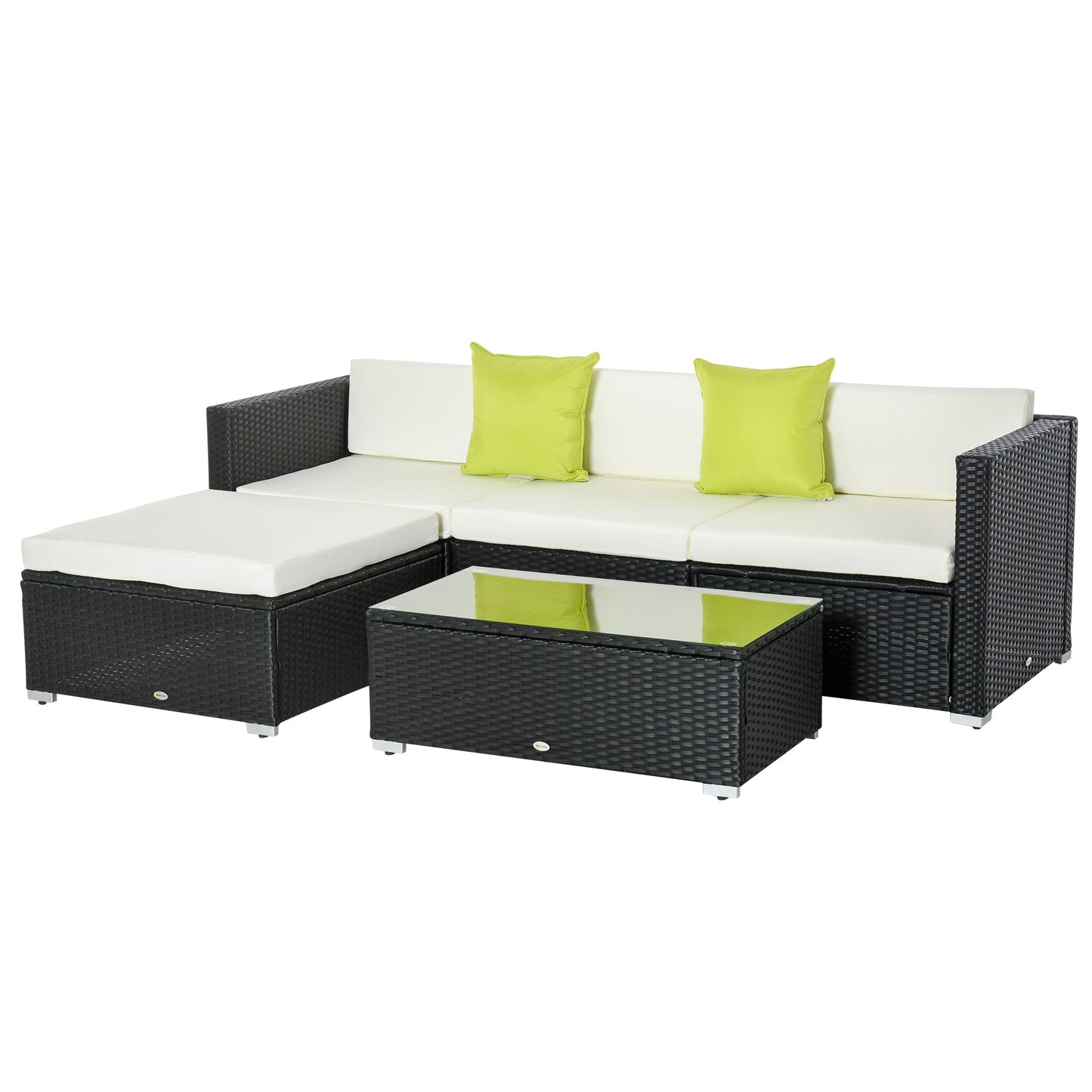 Outsunny 4-Seater Sofa Set and Coffee Table Combo with Cushions and Pillows - Black