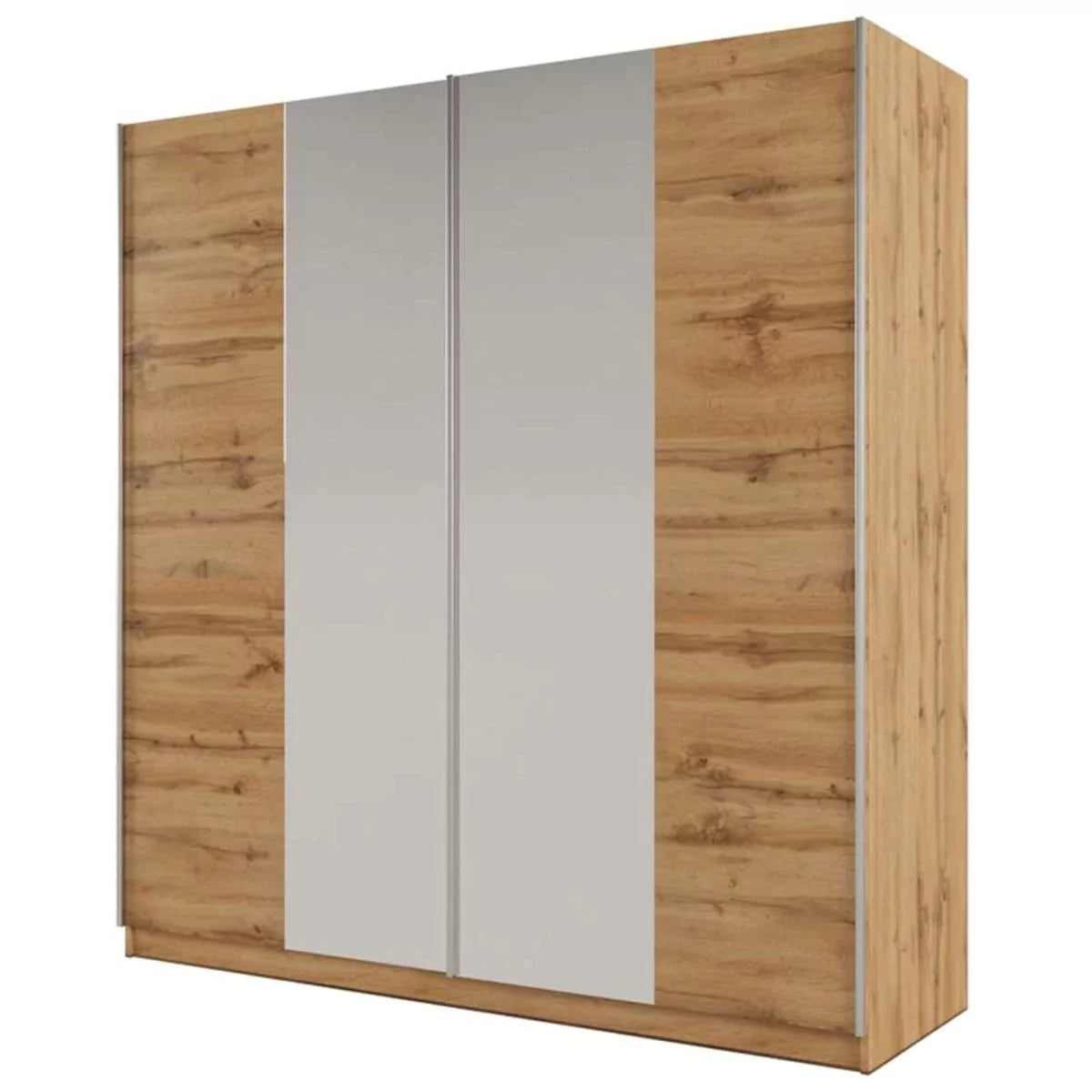 Lothian 2 Sliding Door 200cm Wardrobe with Mirror - Oak Wotan