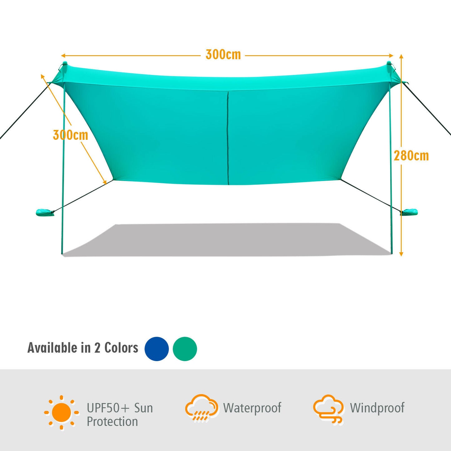 Portable Sunshade Canopy Waterproof Tent UPF 50 300cm x 300cm