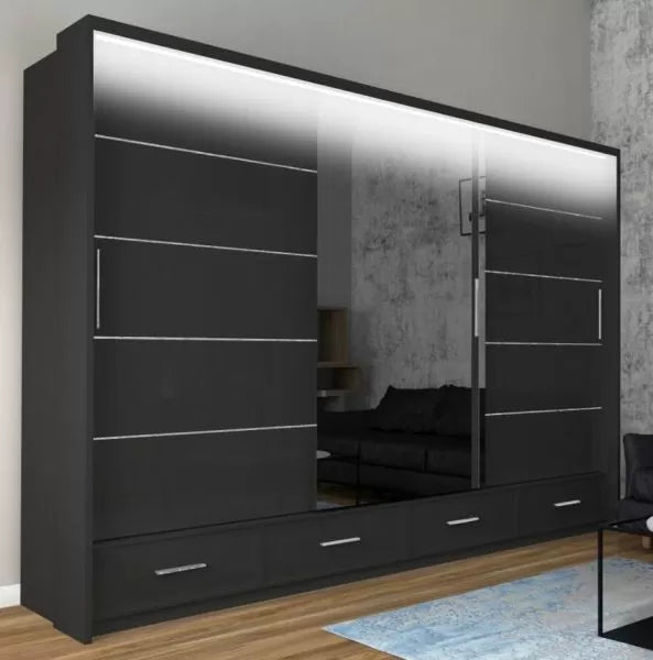 Mendeley Large High Gloss Sliding Wardrobe - Grey