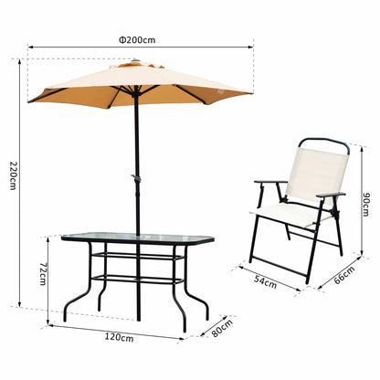 Foldable 8 Pieces Dining Table Set With Umbrella Beige