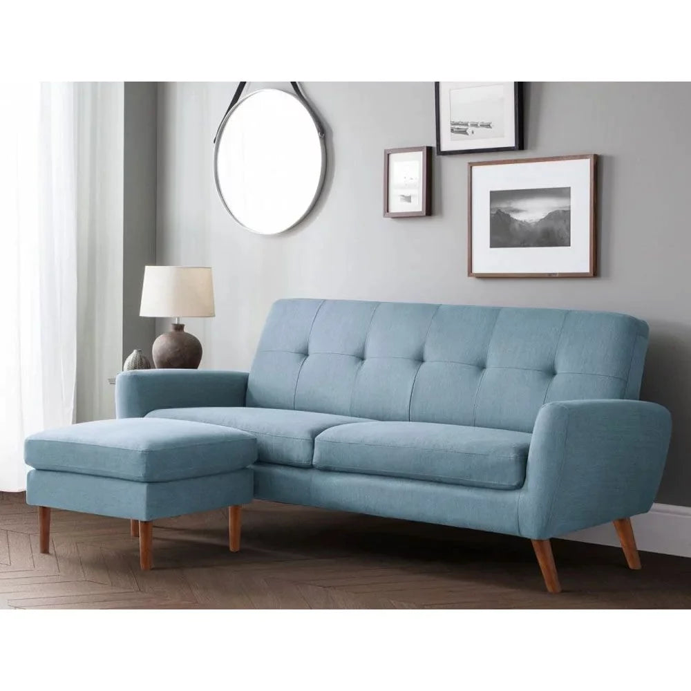 Monza Upholstered Linen Fabric Ottoman Seat- Blue