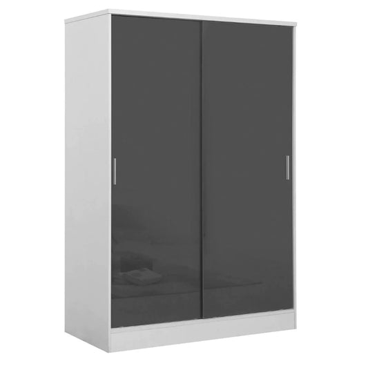 Reflect High Gloss XL 2 Door Sliding Wardrobe - Grey and Matt White