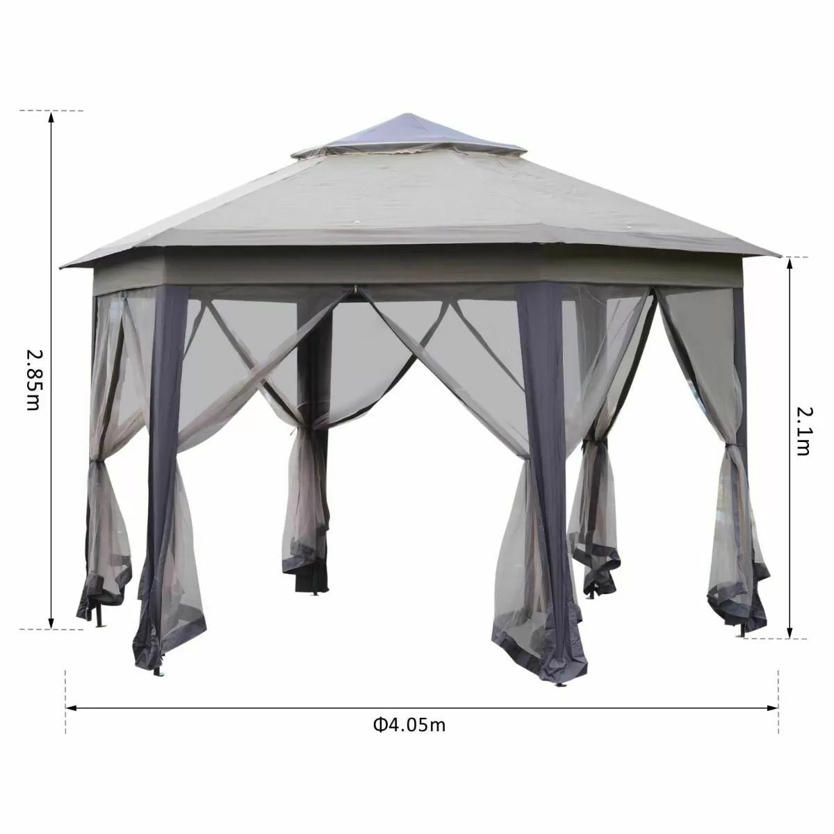 Heavy-Duty Garden Double Roof Hexagon Gazebo Tent - Coffee and Beige