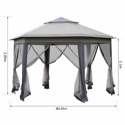 Heavy-Duty Garden Double Roof Hexagon Gazebo Tent - Coffee and Beige