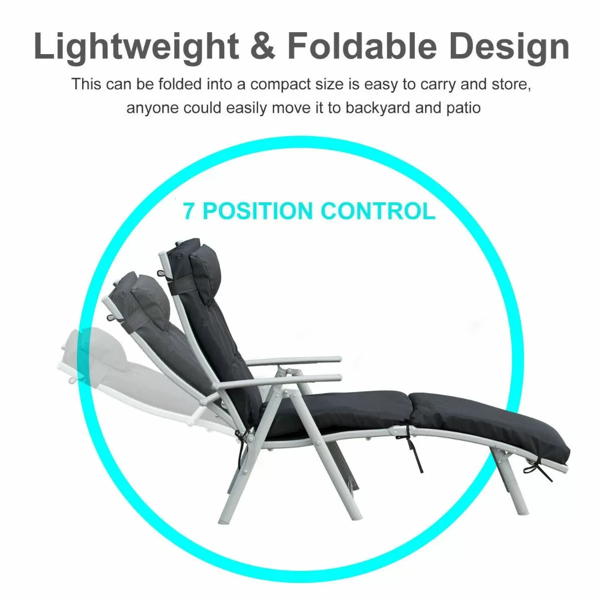 Foldable Padded Sun Lounger With Headrest - Black