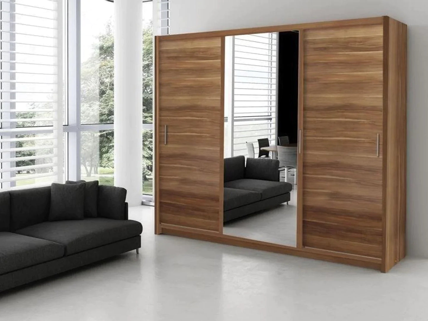 Monaco Mirrored Sliding Door Wardrobe - Black, White, Wenge, Oak, Walnut