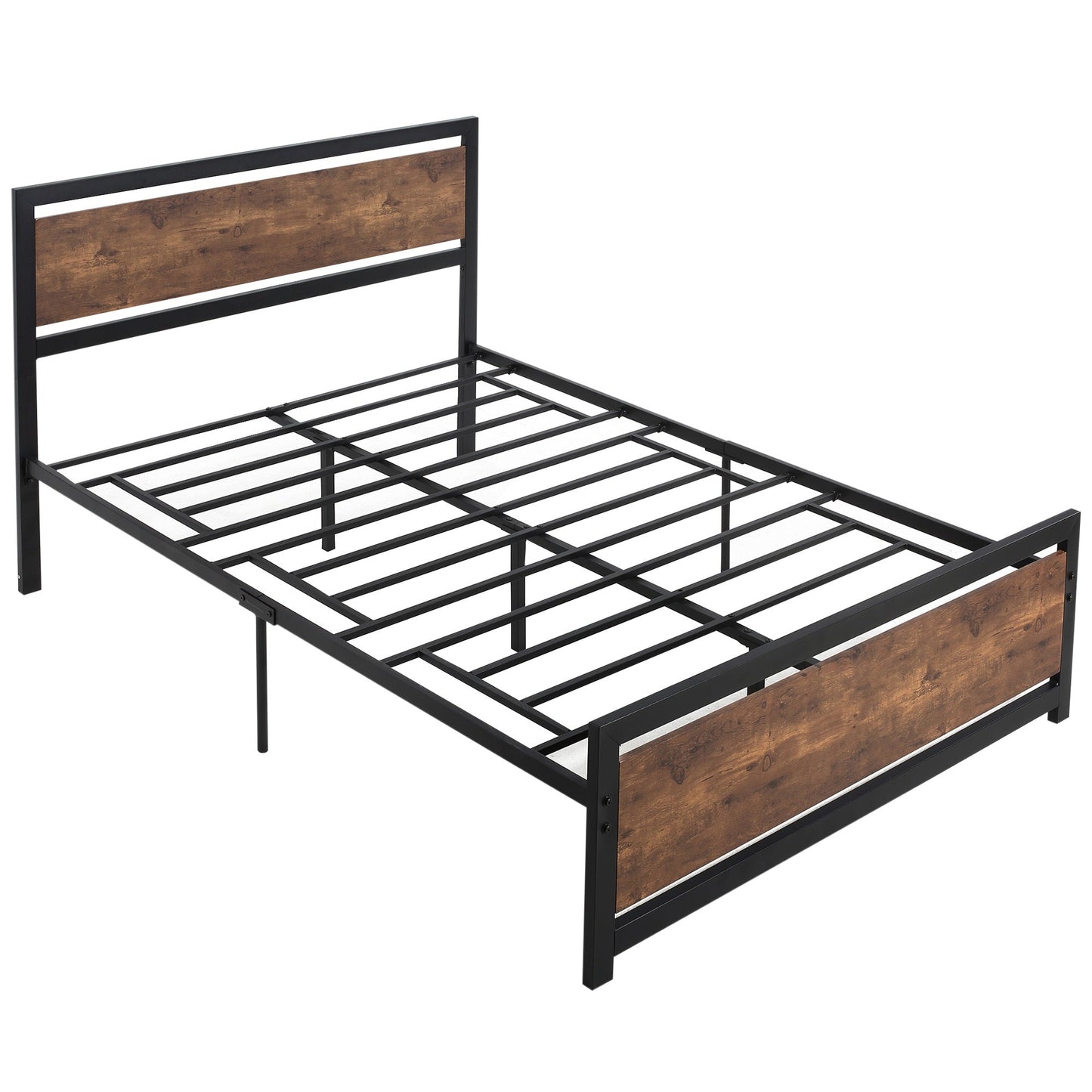 HOMCOM Double Size Metal Bed Frame with Headboard & Footboard, Strong Slat Support Full Bed Frame w/ Underbed Storage Space, Bedroom Furniture For Adults
