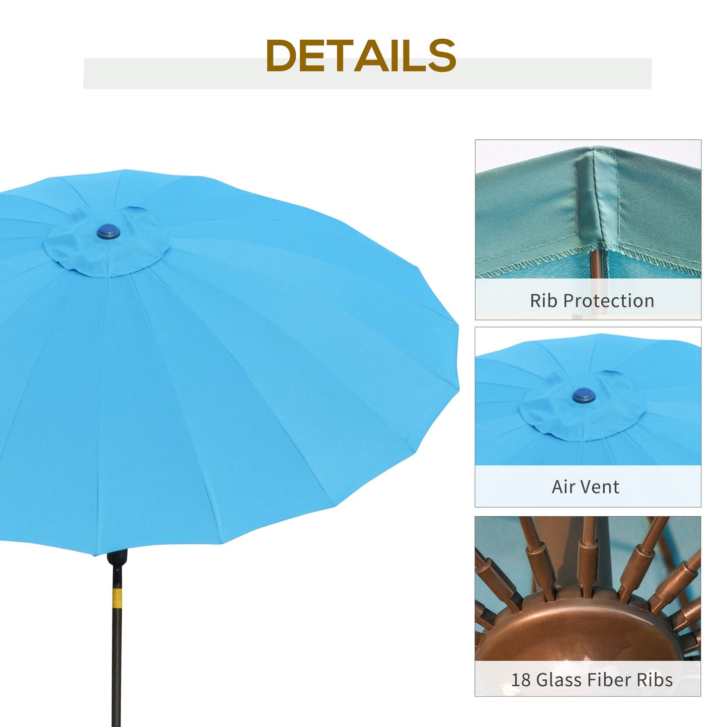 Ф255cm Patio Parasol Umbrella Outdoor Market Table Parasol with Push Button Tilt Crank and 18 Sturdy Ribs for Garden Lawn Backyard Pool Blue Adjustable Angle Detachable Structure
