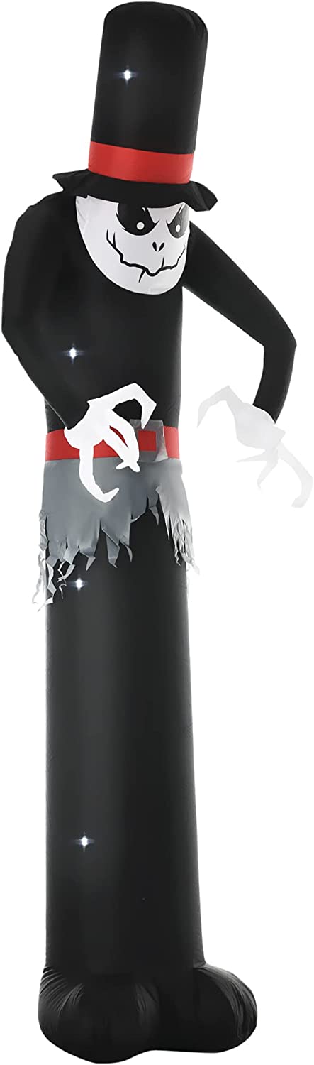 10ft Inflatable Halloween Skinny Ghost in a Tall Hat, Blow-Up Outdoor LED Display for Garden