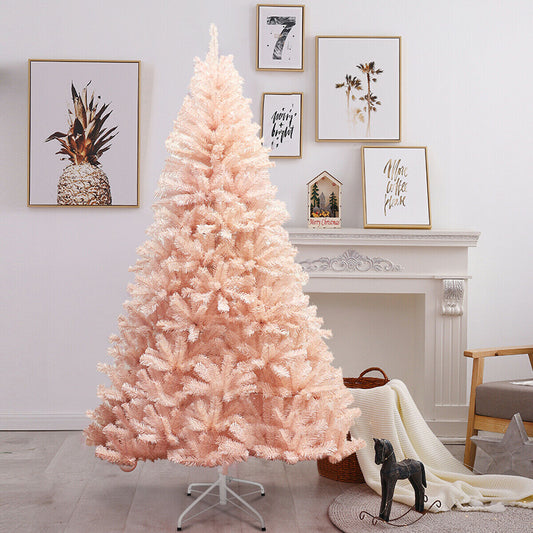 Pink Artificial Christmas Tree with Folding Metal Stand-7FT