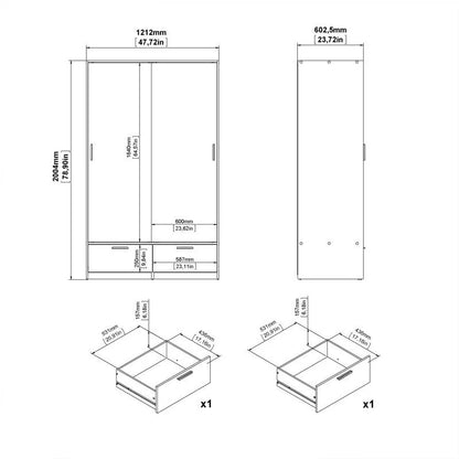 Line Wardrobe with 2 Doors + 2 Drawers in Black and Jackson Hickory Oak