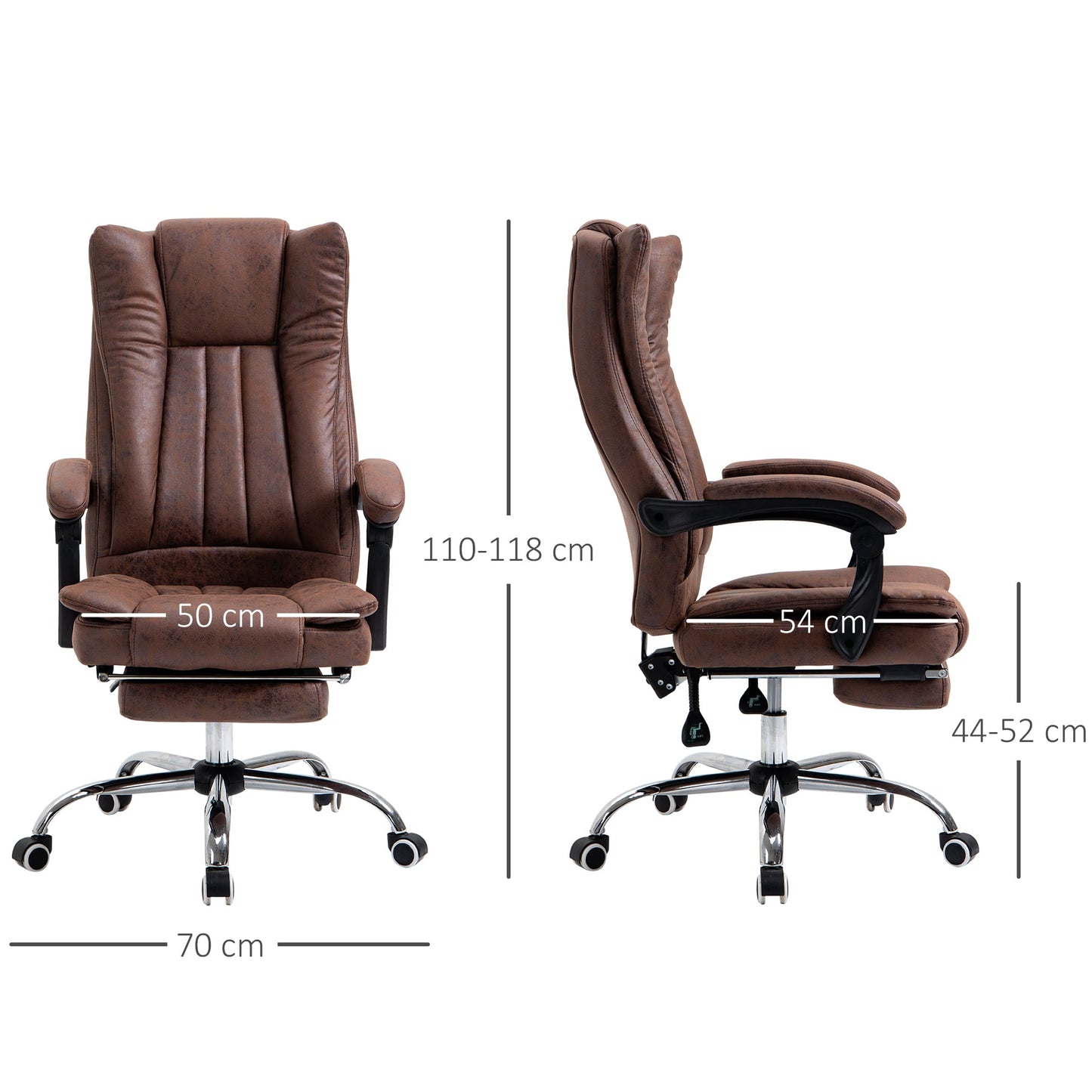 Vinsetto Reclining Office Chair with Armrests and Footrest -  Brown