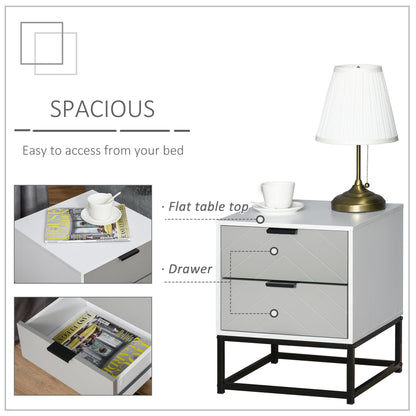 HOMCOM Bedside Cabinet with 2 Drawer Storage Unit, Unique Shape Bedroom Table Nightstand with Metal Base, for Living Room, Study Room, Dorm