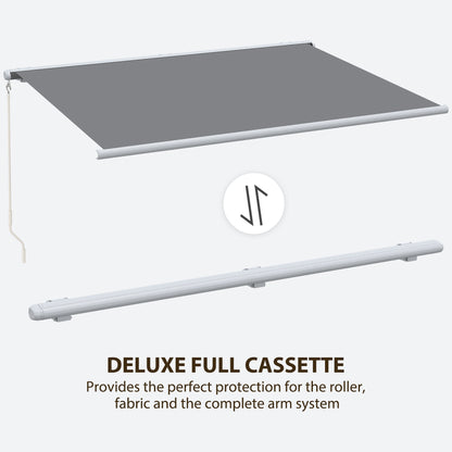 4 x 3 m Full Cassette Electric/Manual Retractable Awning with LED Light and Remote Controller, Sun Canopies for Patio Door Window, Grey