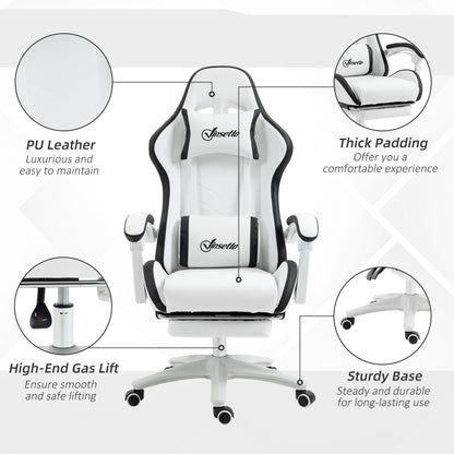 Vinsetto Racing Gaming Chair, Reclining PU Leather Computer Chair with 360 Degree Swivel Seat, Footrest, Removable Headrest and Lumber Support, White and Black