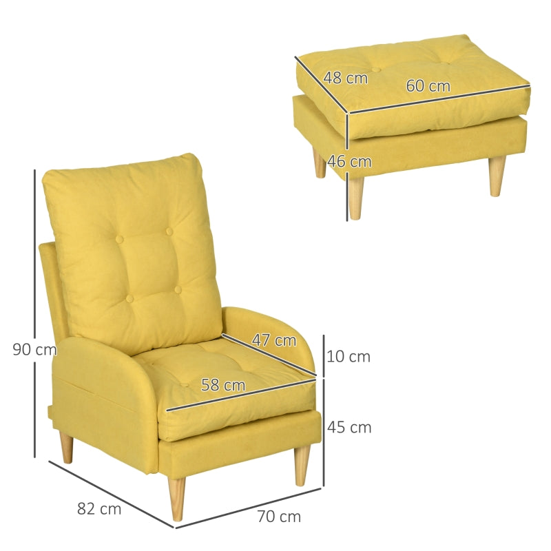 Upholstered Armchair With Footstool Set ,Yellow