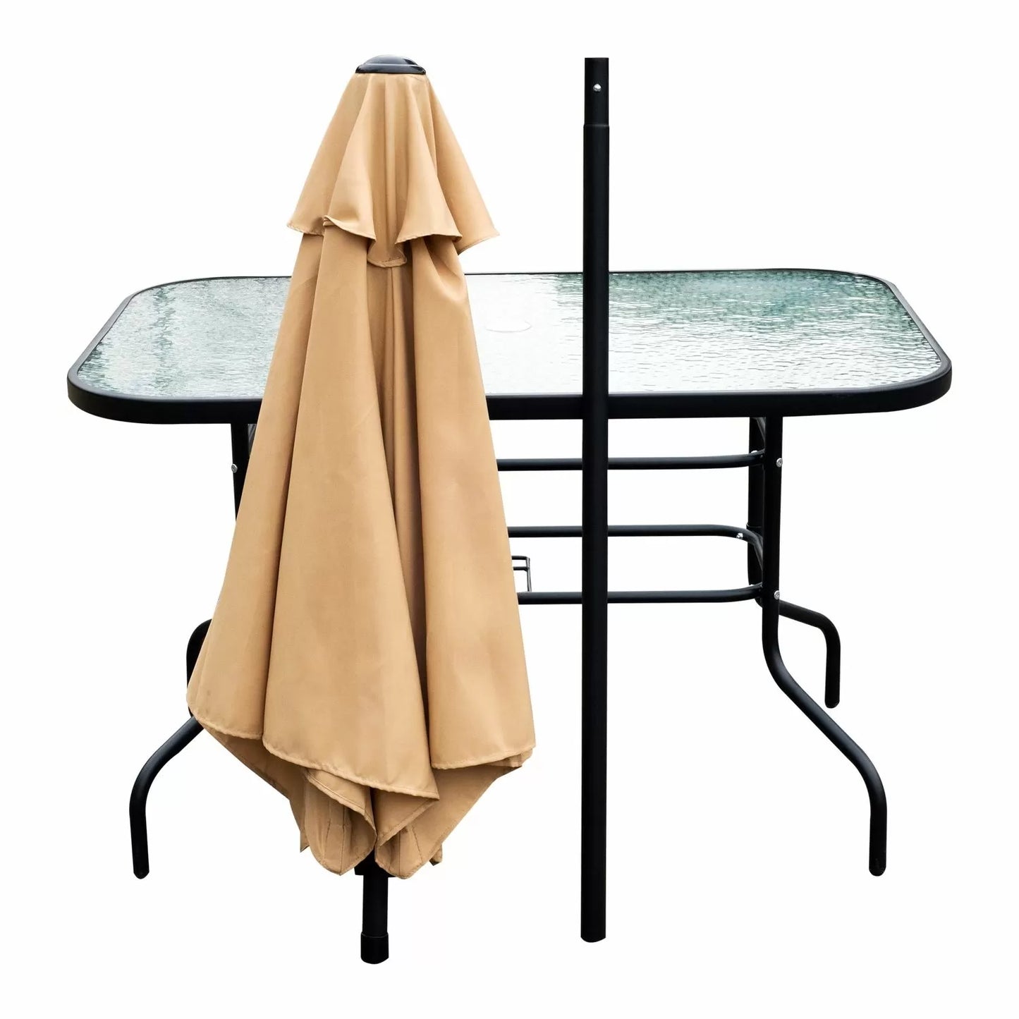 Foldable 8 Pieces Dining Table Set With Umbrella Beige