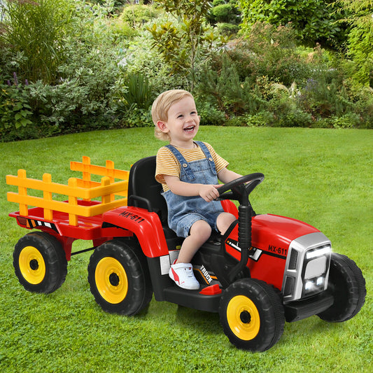 12V Kids Ride On Tractor with LED Lights and Music-Red