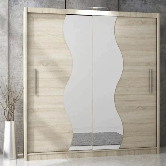 Tokyo V Curvy Sliding Door Wardrobe - Black, White, Oak