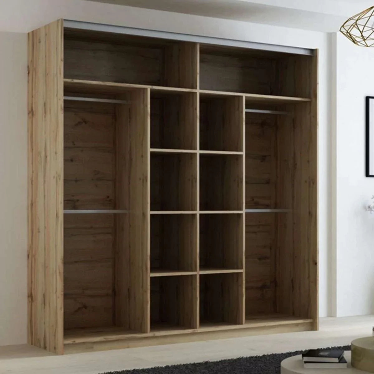 Lothian 2 Sliding Door 200cm Wardrobe with Mirror - Oak Wotan