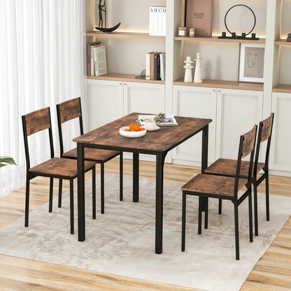 5 Piece Dining Table Set for 4 with Backrest and Metal Frame-Brown