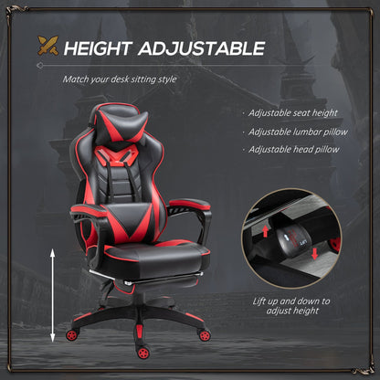 Vinsetto Gaming Chair Ergonomic Reclining w/ Manual Footrest 5 Wheels Stylish Office Red