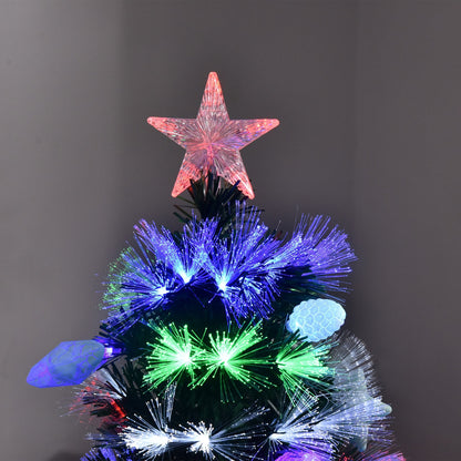 HOMCOM 5FT Pre-Lit Artificial Christmas Tree with Fibre Optic Baubles Fitted Star LED Light Xmas Decoration Green