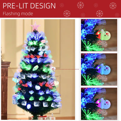 HOMCOM 5FT Pre-Lit Artificial Christmas Tree with Fibre Optic Baubles Fitted Star LED Light Xmas Decoration Green