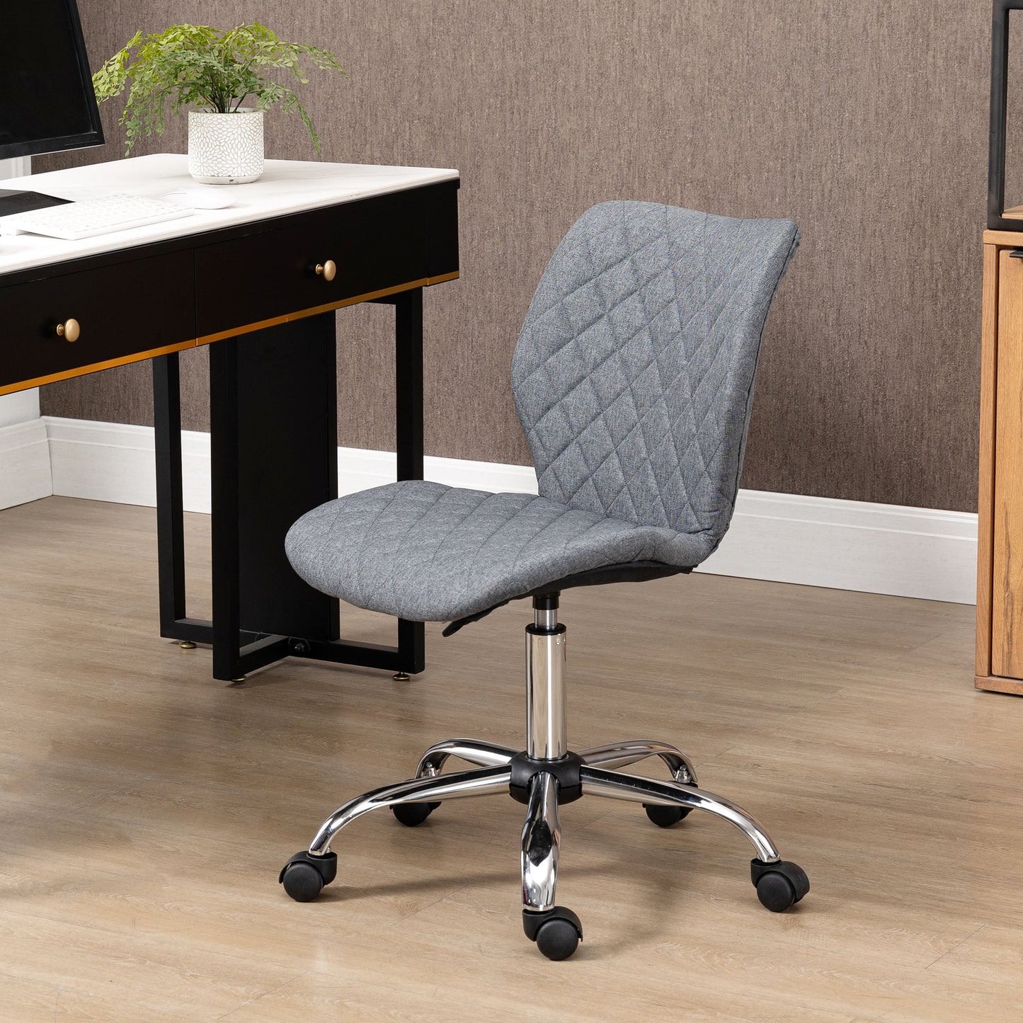 Vinsetto Mid Back Swivel Chair w/360Â° Swivel Height, thick sponge padded, Adjustable Home Office Linen Fabric Grey