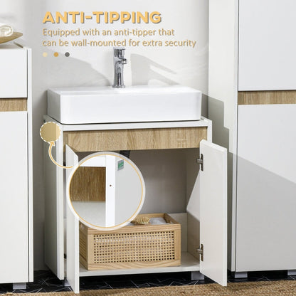 kleankin Modern Bathroom Sink Cabinet, Floor Standing Under Sink Cabinet, Freestanding Storage Cupboard with Double Doors, White