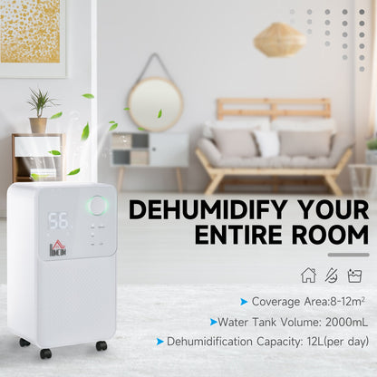 12L/Day 2L Portable Quiet Dehumidifier for Home Laundry Room Bedroom Basement, Electric Moisture Air De-Humidifier with 3 Modes