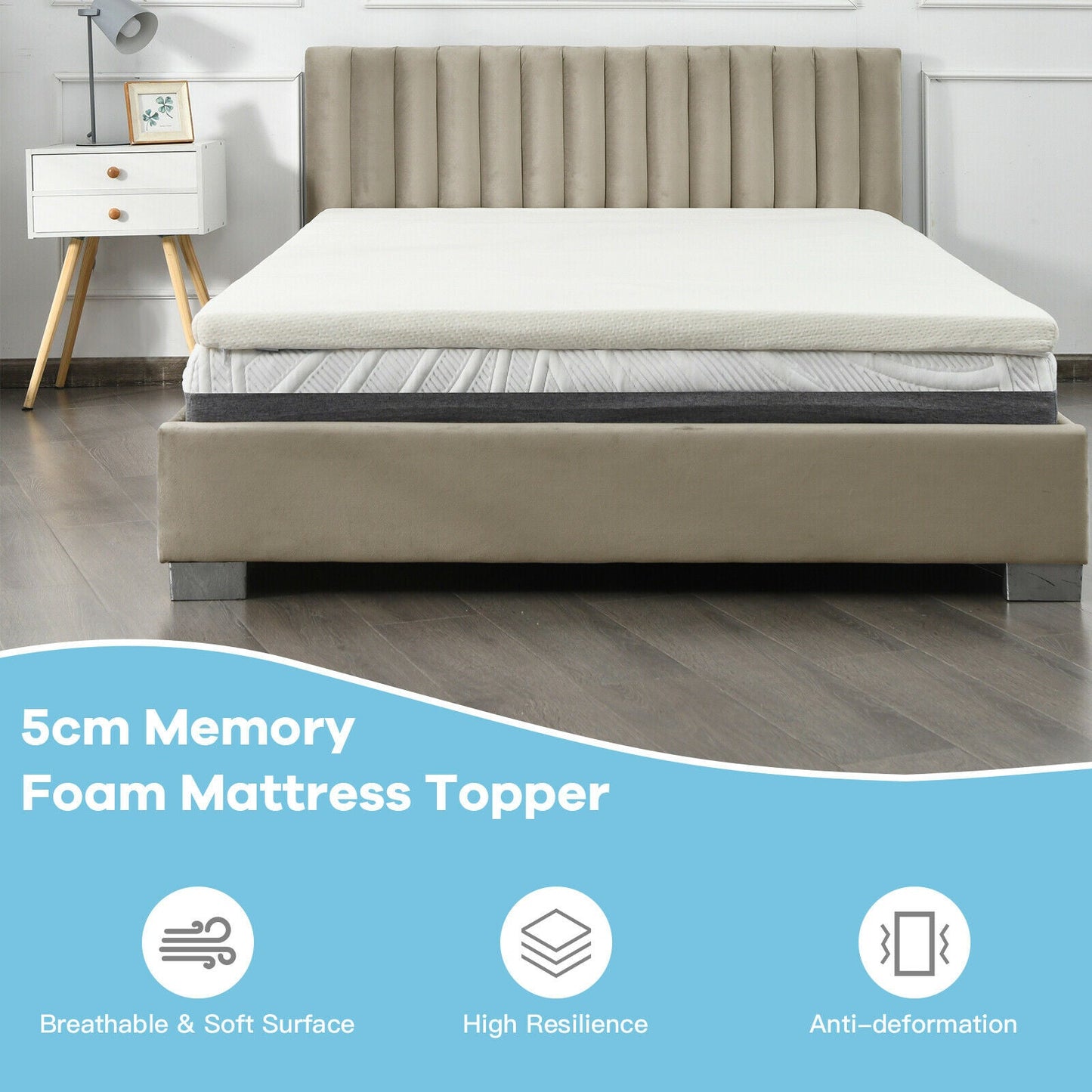 Memory Foam and Pressure Relief Mattress Topper with Washable Cover-Size 3