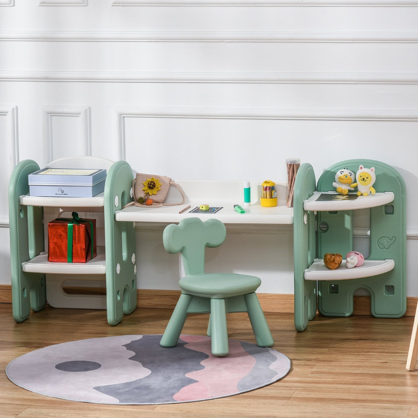 Kids Adjustable Table and Chair Set 2 Piece Green and white for 1-4 years old