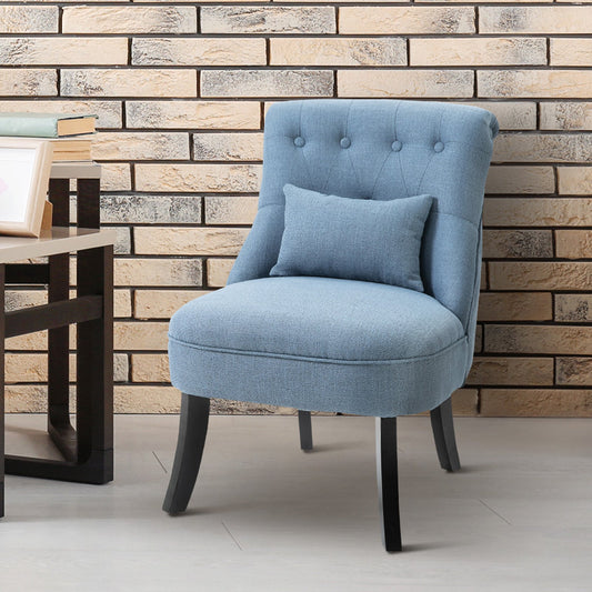 Upholstered Single Sofa Chair with Pillow & Solid Wood Legs - Light Blue