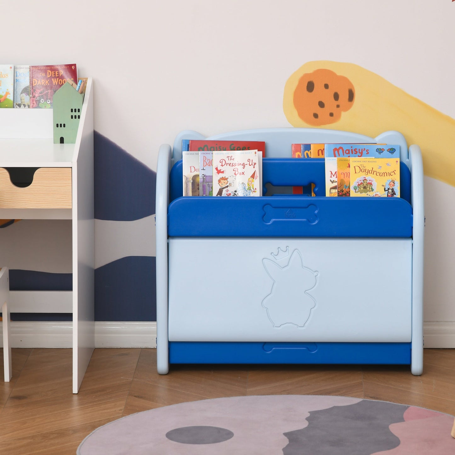 Kids Toy Storage Organizer Bookshelf Unit with 2-layer Storage Rack Blue